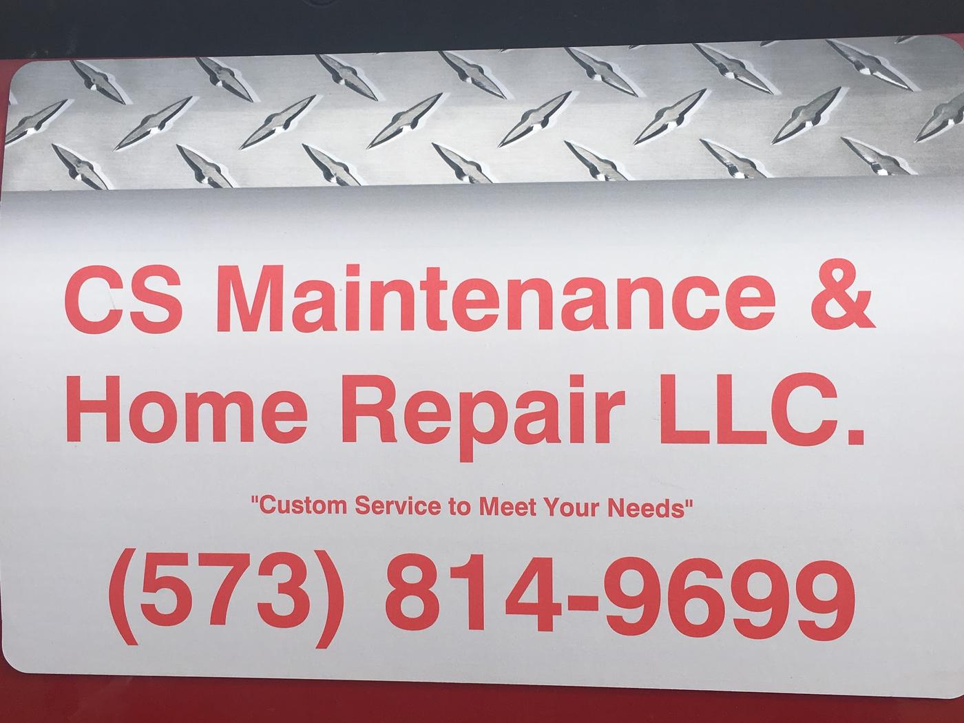 The magnetic door sign: CS Maintenance and Home Repair LLC, with the phone number